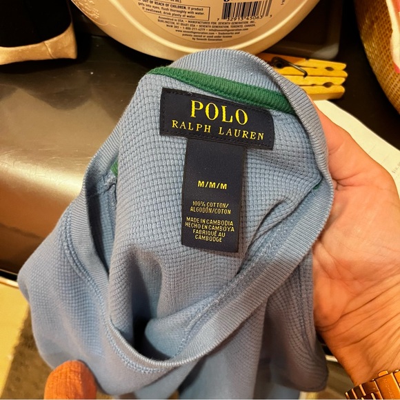 Polo by Ralph Lauren Men’s Blue Size M Short Sleeve Tee 100% Cotton Waffle Knit - Picture 5 of 6